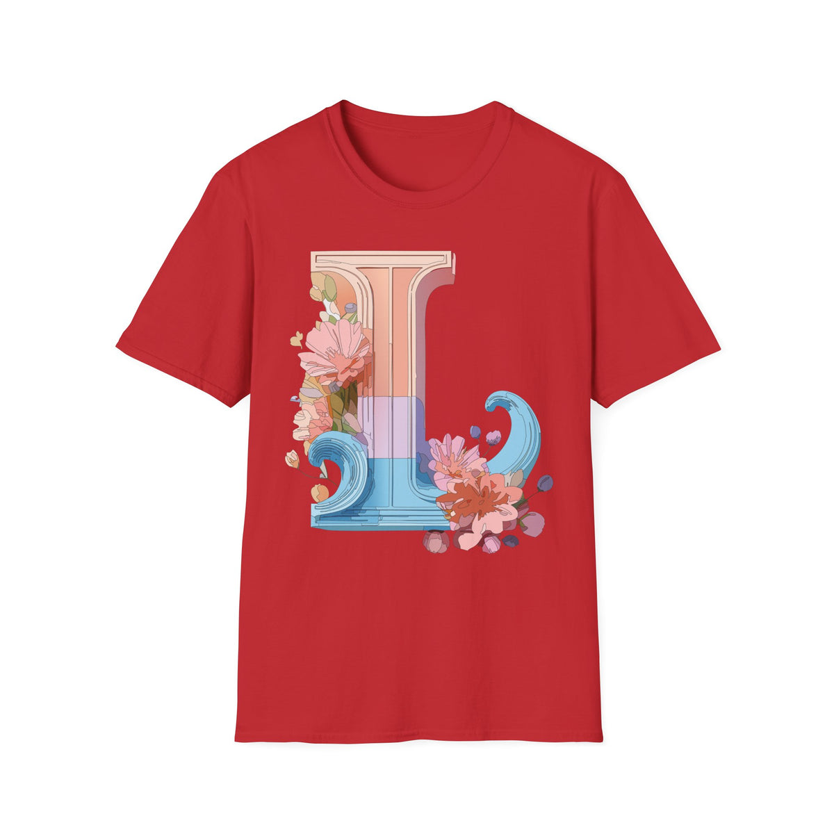 Floral Wave Letter L T-Shirt | Monogram Initial Tee