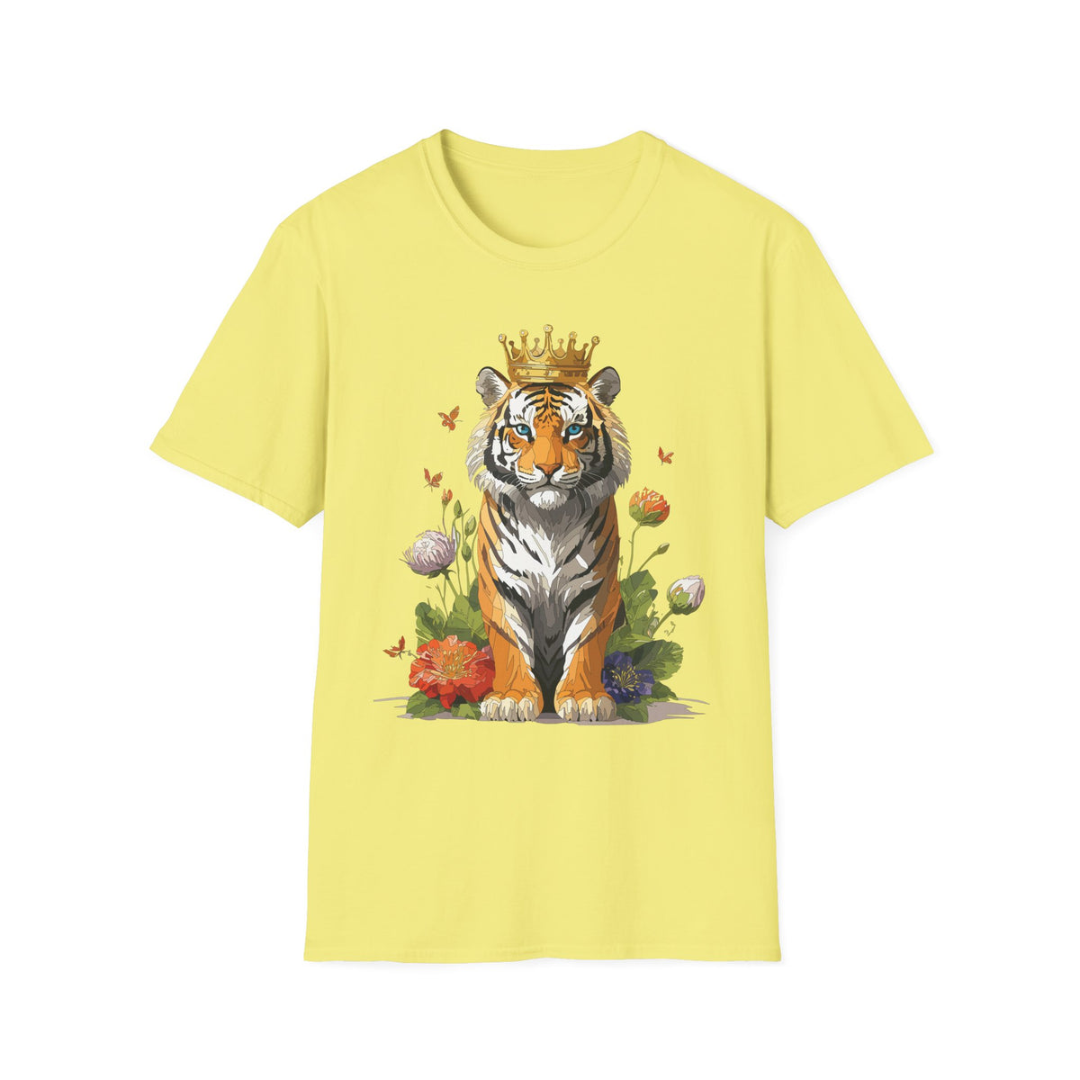 Crowned Tiger Illustration T-Shirt | Royal Wildlife Art - Unisex 100 Cotton Gildan 64000