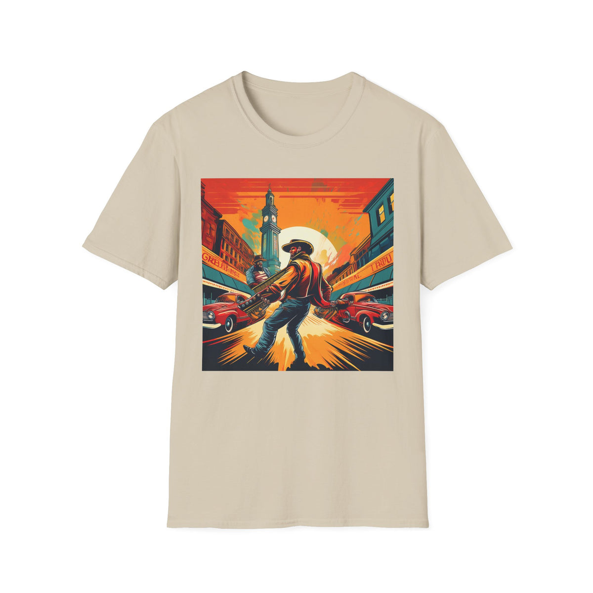 Cowboy Sunset illustration T-Shirt | Western scene, vintage poster Graphic Tee Unisex 100 Cotton Gildan T-Shirt