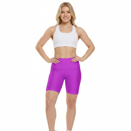 Vivid Orchid Pink Women's Workout Shorts — Solid High-Waist Biker Shorts for Exercise & Everyday Wear