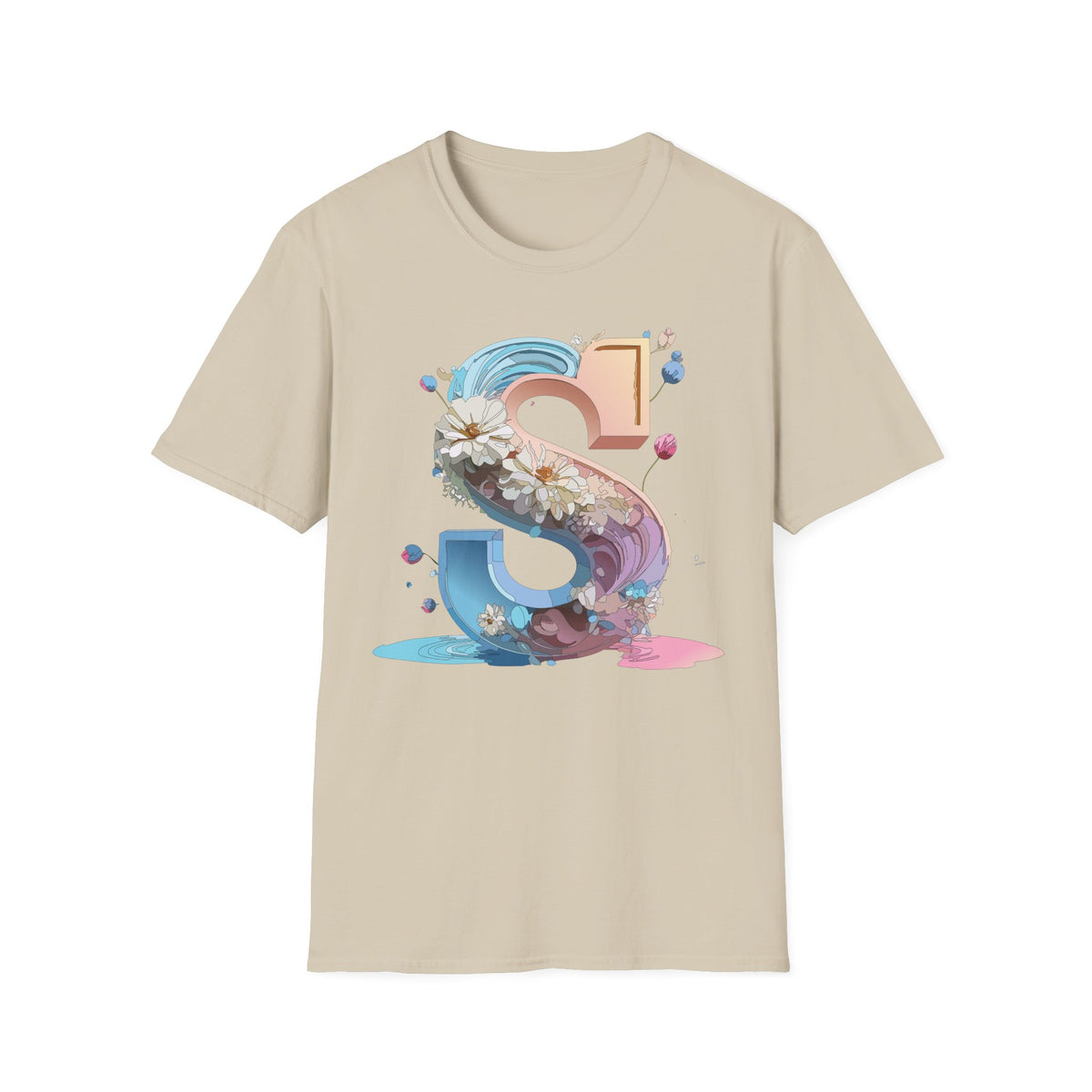 Floral Letter S T-Shirt | Pastel 3D Initial Monogram
