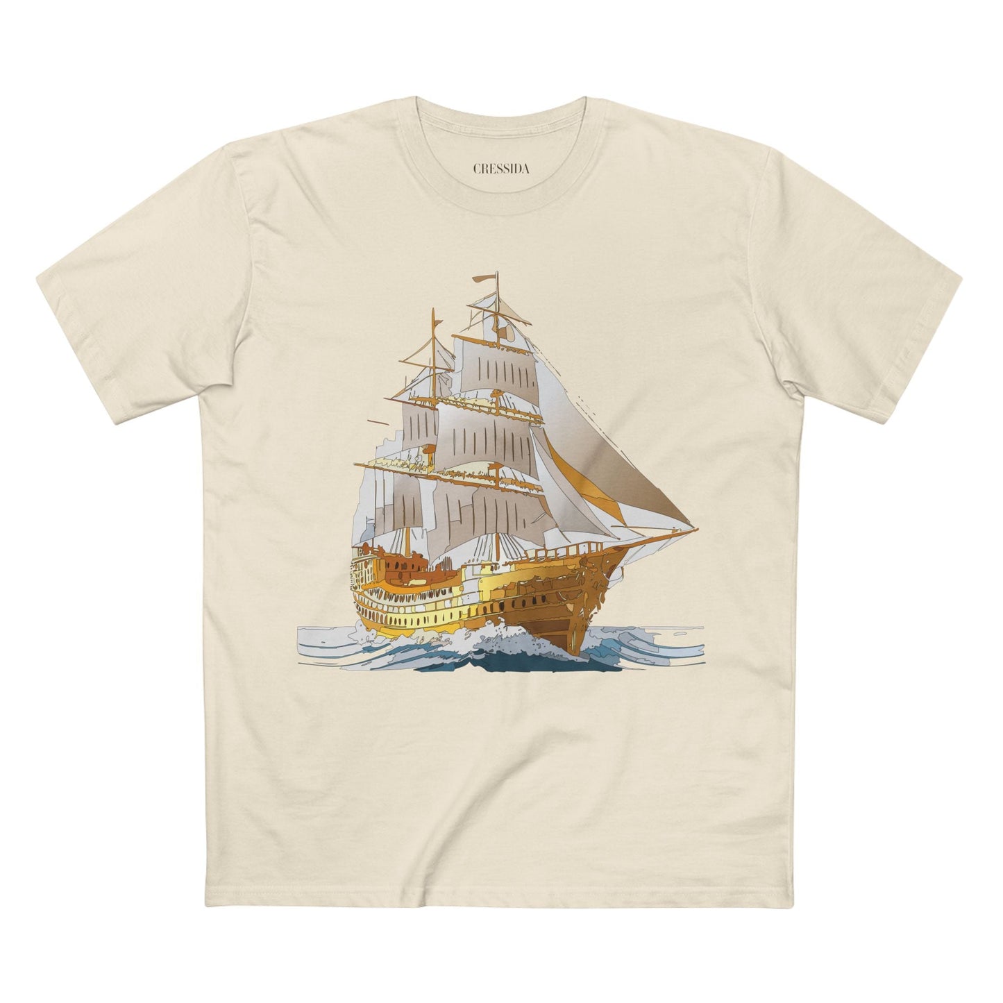 Ship Graphic Unisex 100 Cotton T-Shirt with Gold Frigate Art Design 22