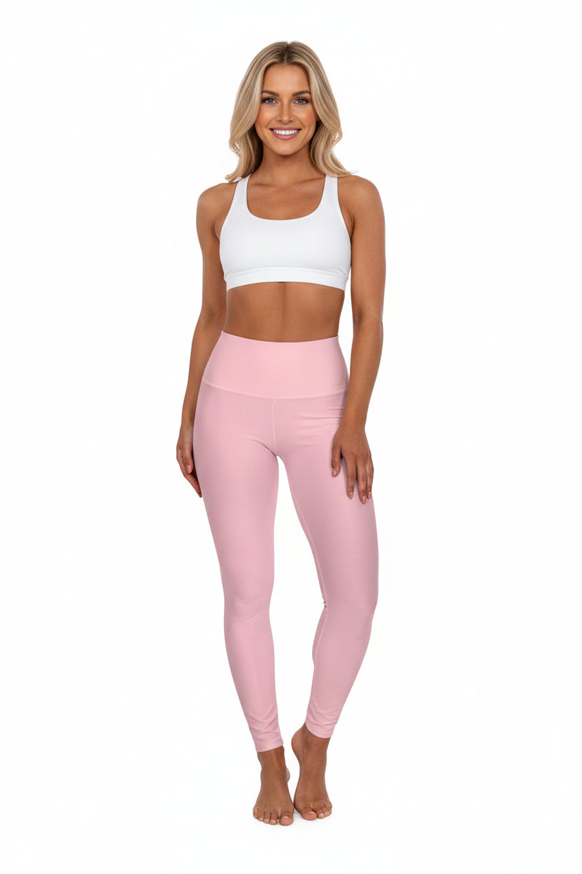 High-Waisted Soft Today Pink Yoga Leggings Women's Seamless Poly-Span Stretchy Light Pink Activewear Pants