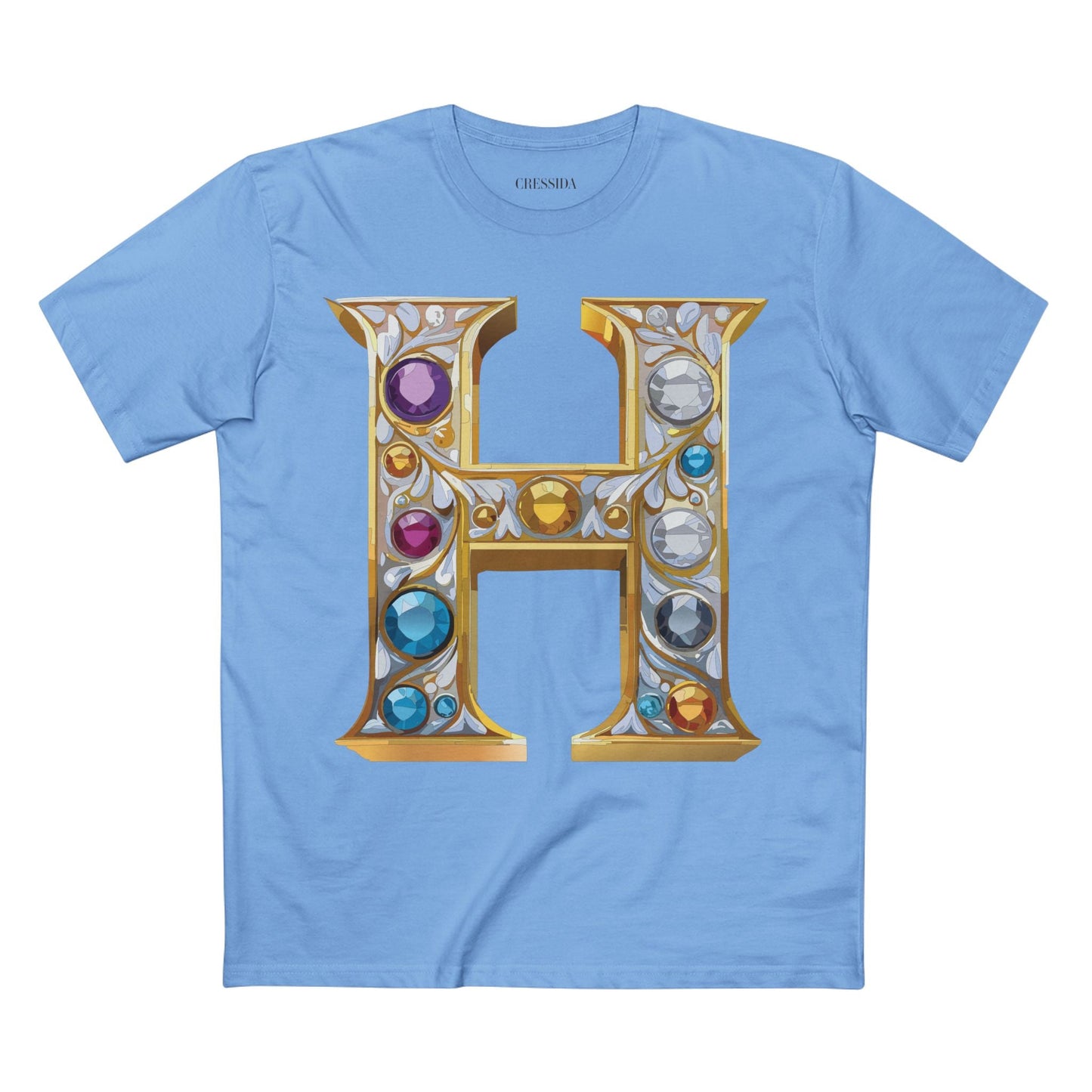Letter H Graphic Design Tee Unisex 100 Cotton With Antique Gold Letters Artwork T-Shirt