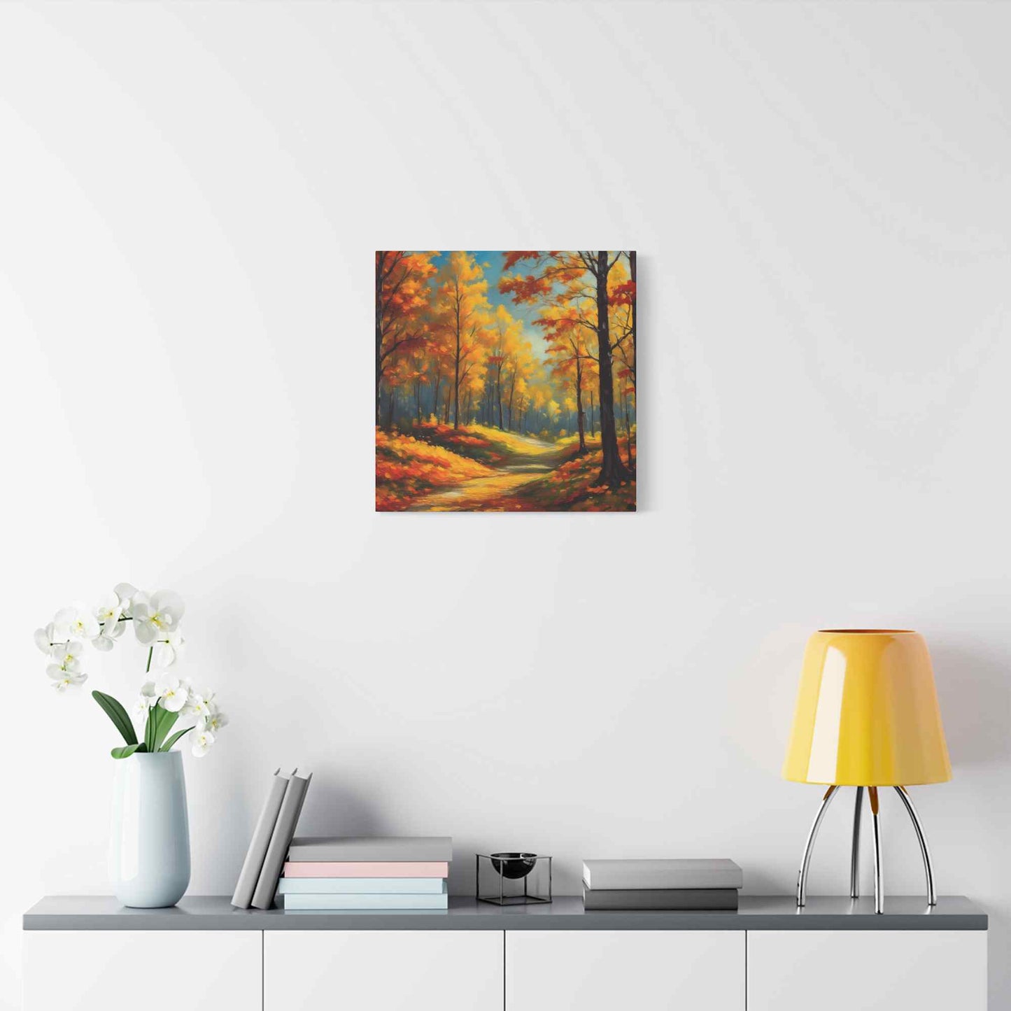 Fall Forest Print Canvas, Oil Paint Print 20x20, 24x24, 30x30, 32x32, 36x36 Art Design Canvas Pine-Wood Inner Frame MC-102