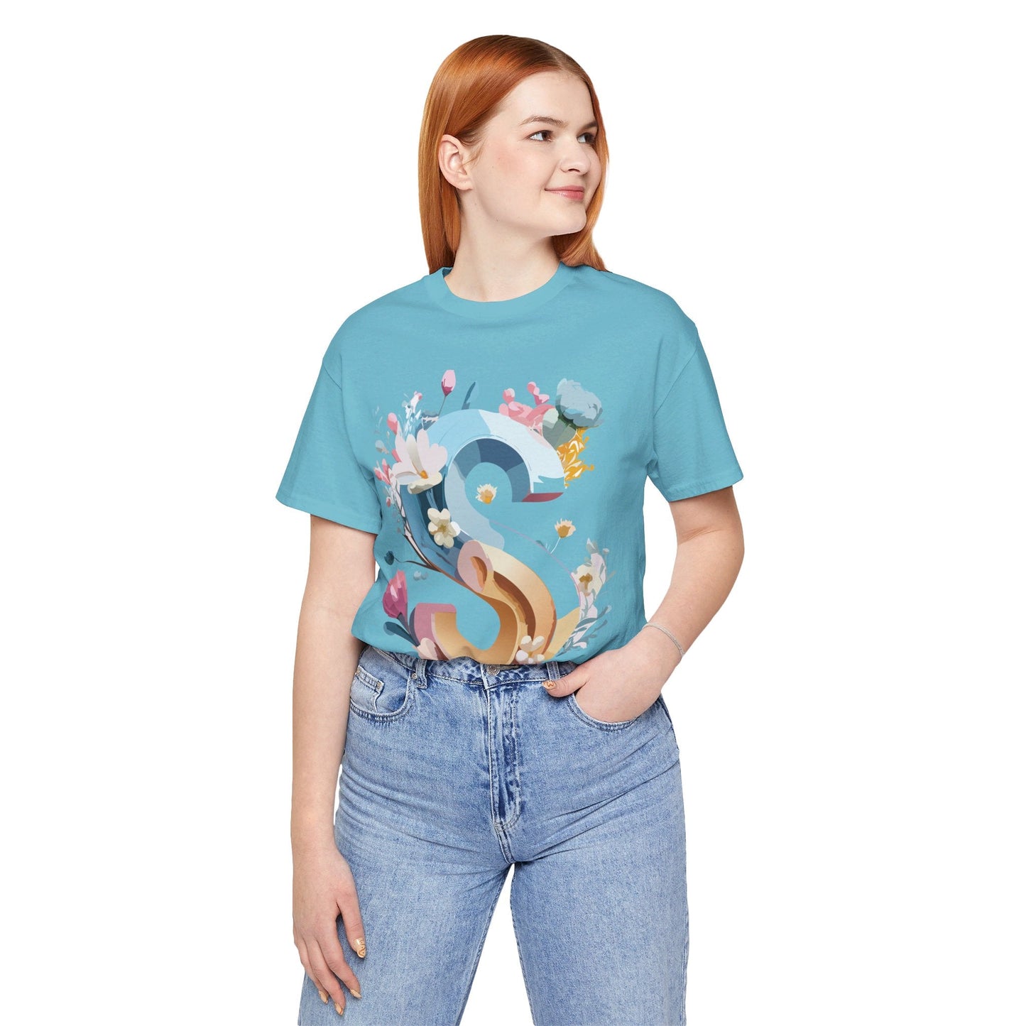 Letter S Shirt Graphic Tee Unisex Short Sleeve Vintage Inspired Adelpha Art Design