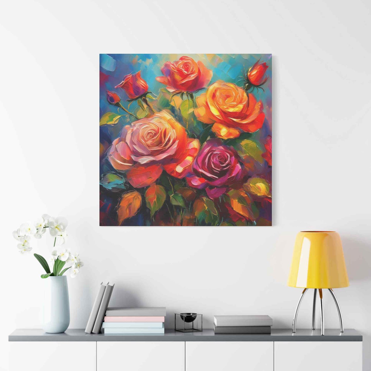 Orange Roses Print Canvas, Roses Oil Paint Print 20x20, 24x24, 30x30, 32x32, 36x36, Floral Art Design Print Non-Frame MC-17