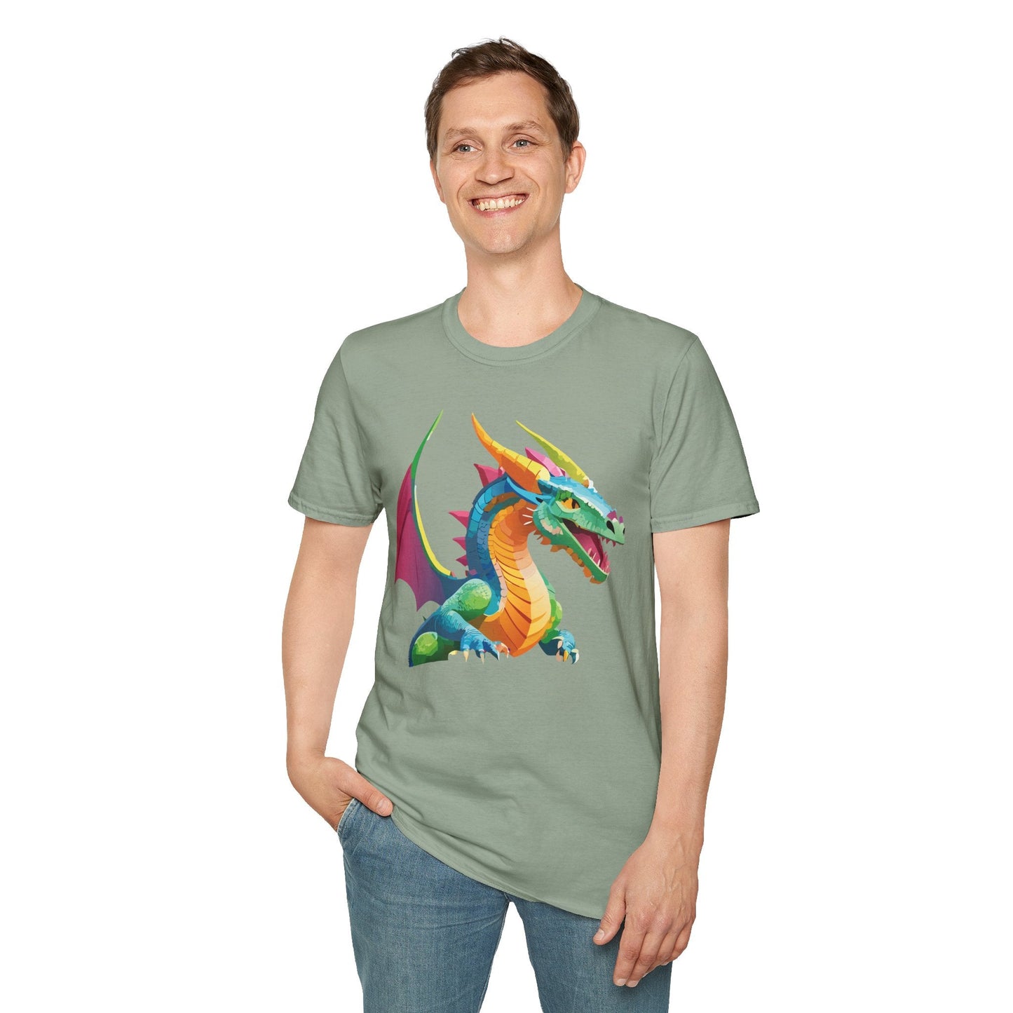 Unisex Dragon Graphic Tee Softstyle Short Sleeve T Shirt Made From Ring Spun Cotton