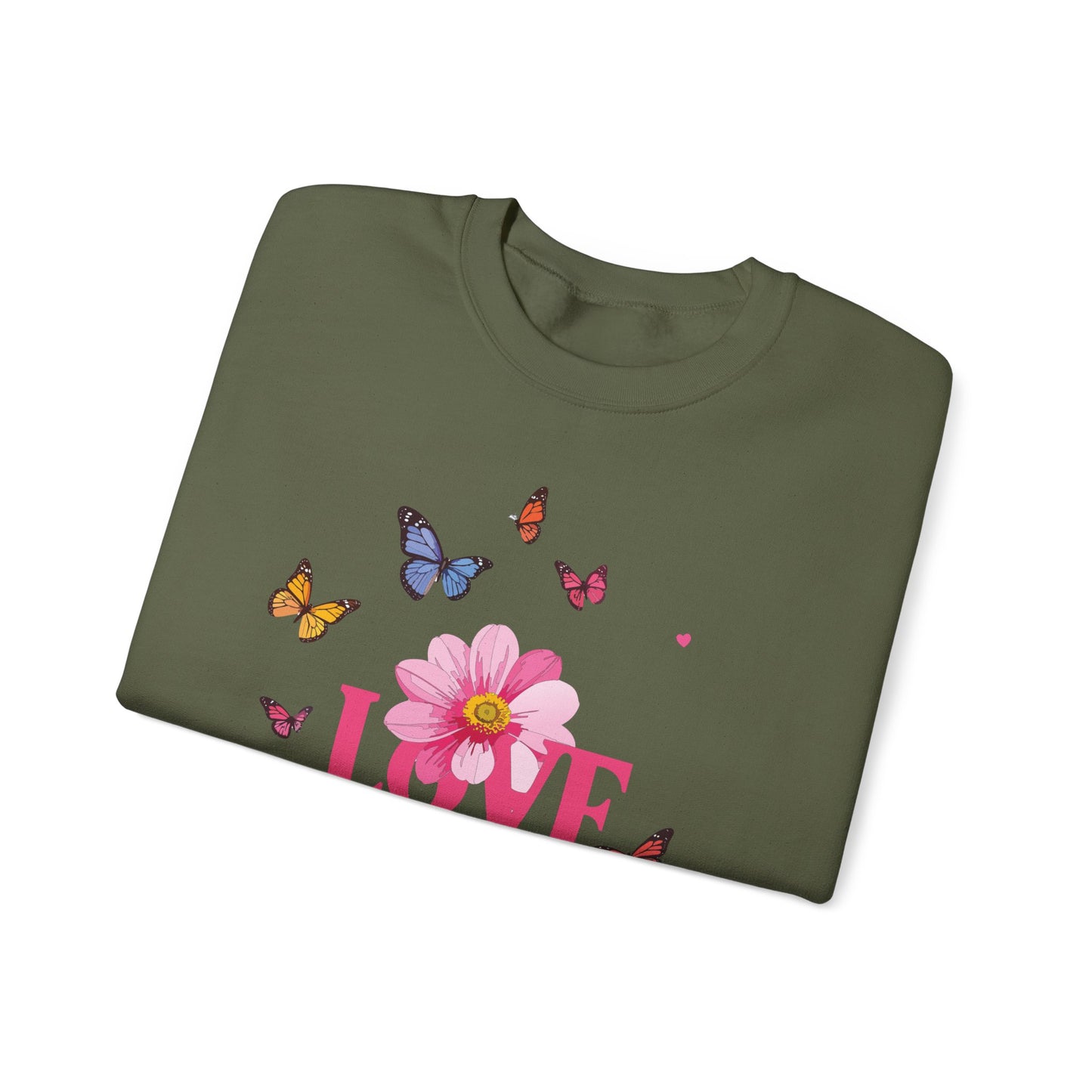 Unisex Floral Love Sweatshirt, Love Floral Sweatshirt, Floral Butterfly Sweatshirt, 50/50 Cotton-Poly Valentine's Day Sweatshirt 01