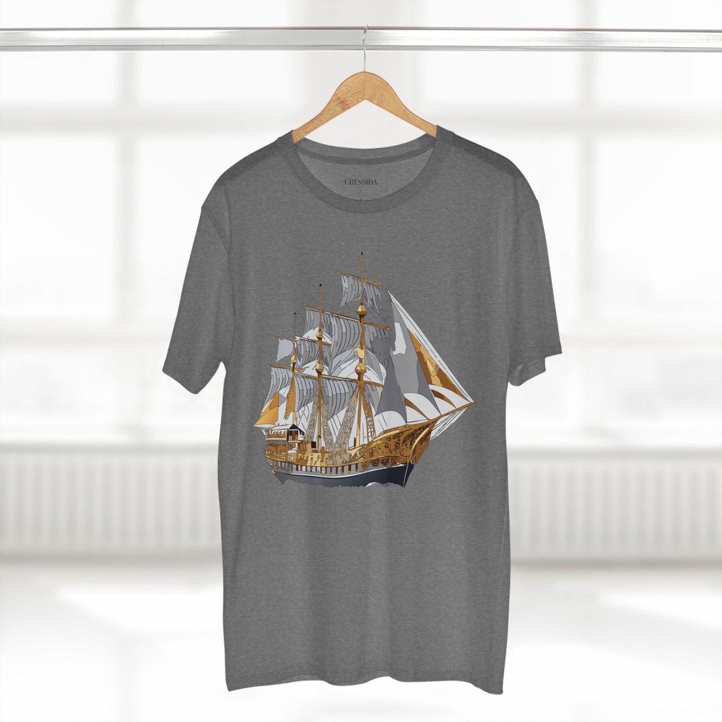 Ship Graphic Unisex 100 Cotton T-Shirt with Gold Frigate Art Design 18
