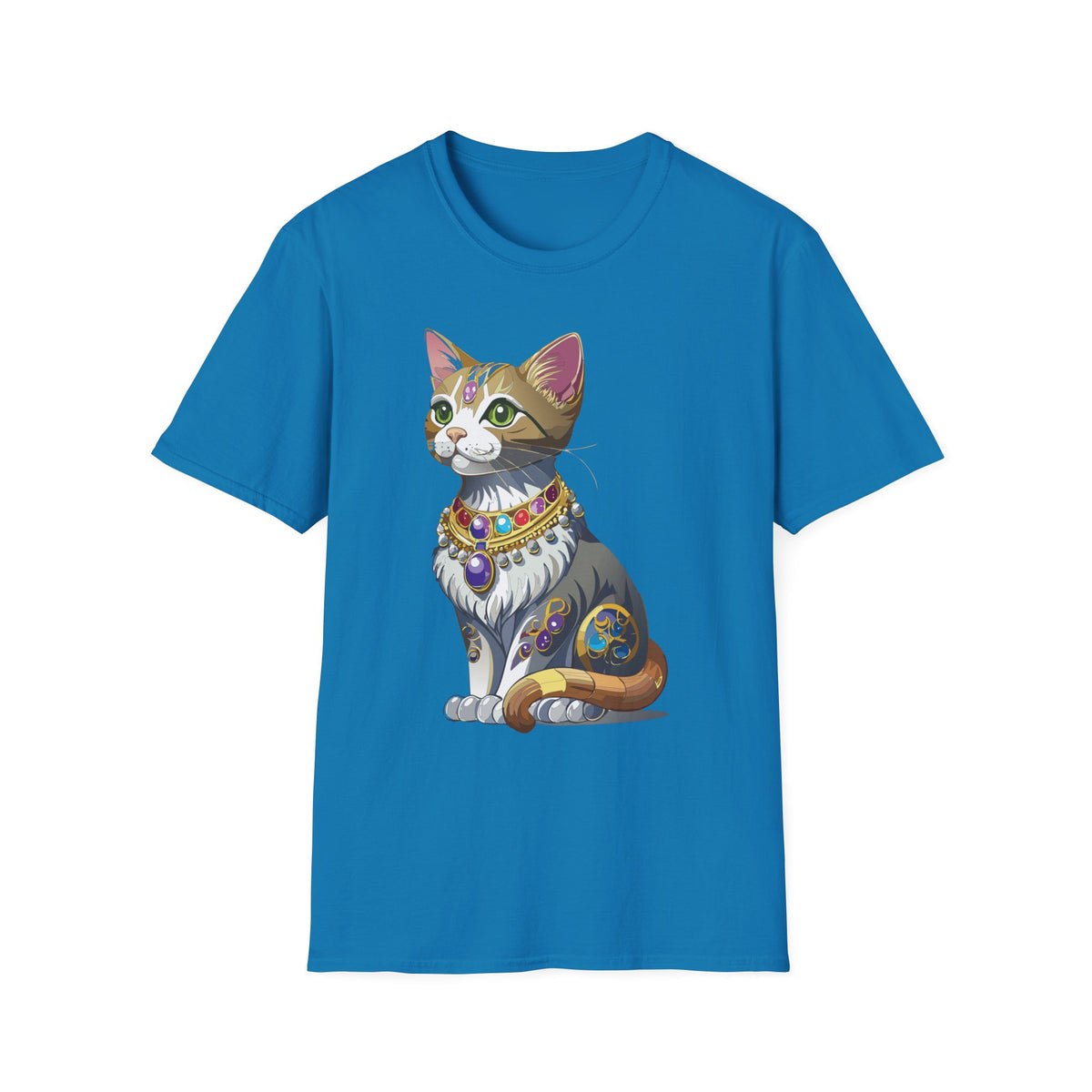 Regal Jewel-Studded Cat T-Shirt | Colorful Crowned Cat Illustration