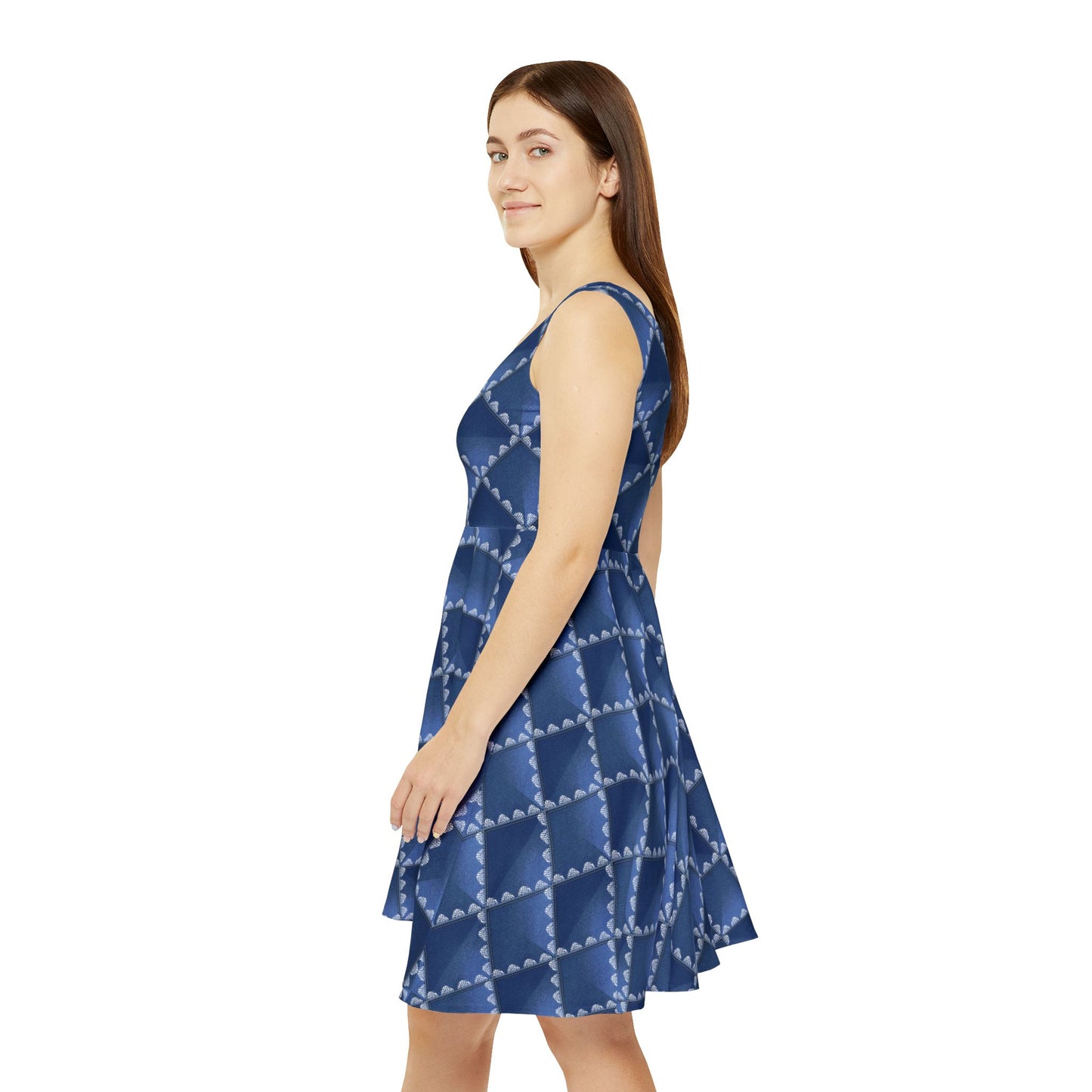 Women Denim Print Skater Dress, Denim Print Poly-Span Dress - 27