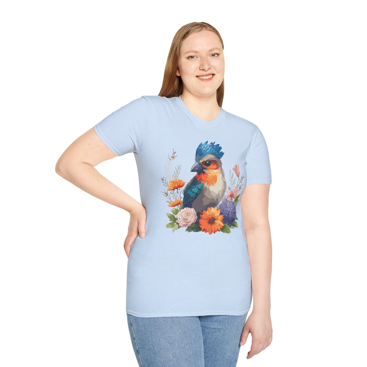 Floral Bird T Shirt Unisex Softstyle Tee 100 Percent Ring Spun Cotton Gildan 64000