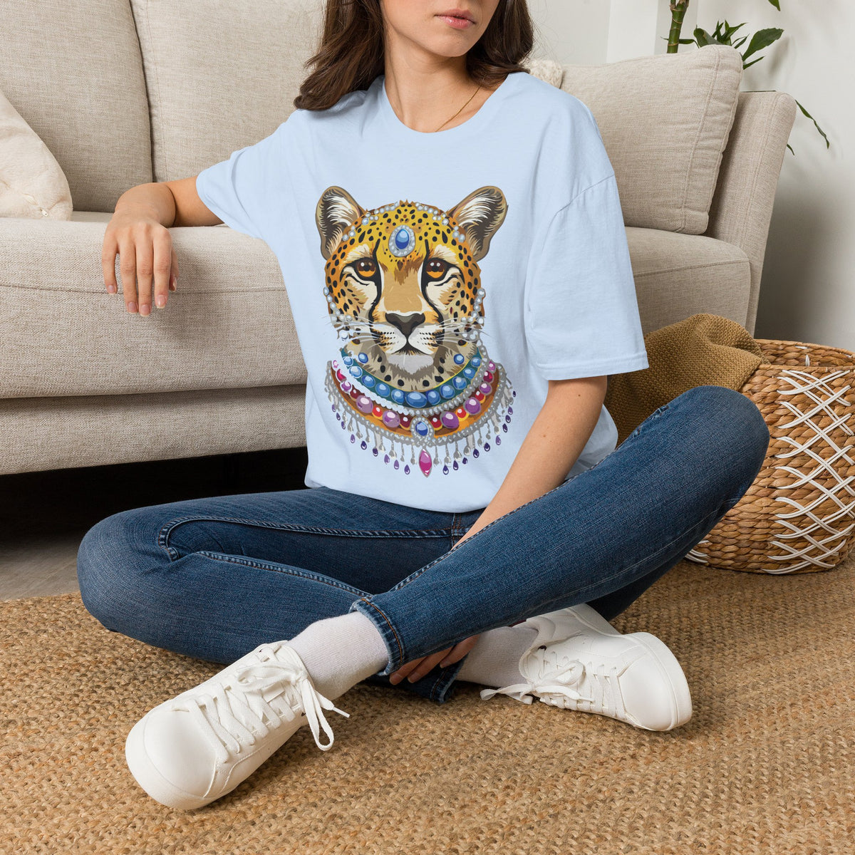 Jeweled Cheetah Face T-Shirt | Boho Leopard Portrait Shirt