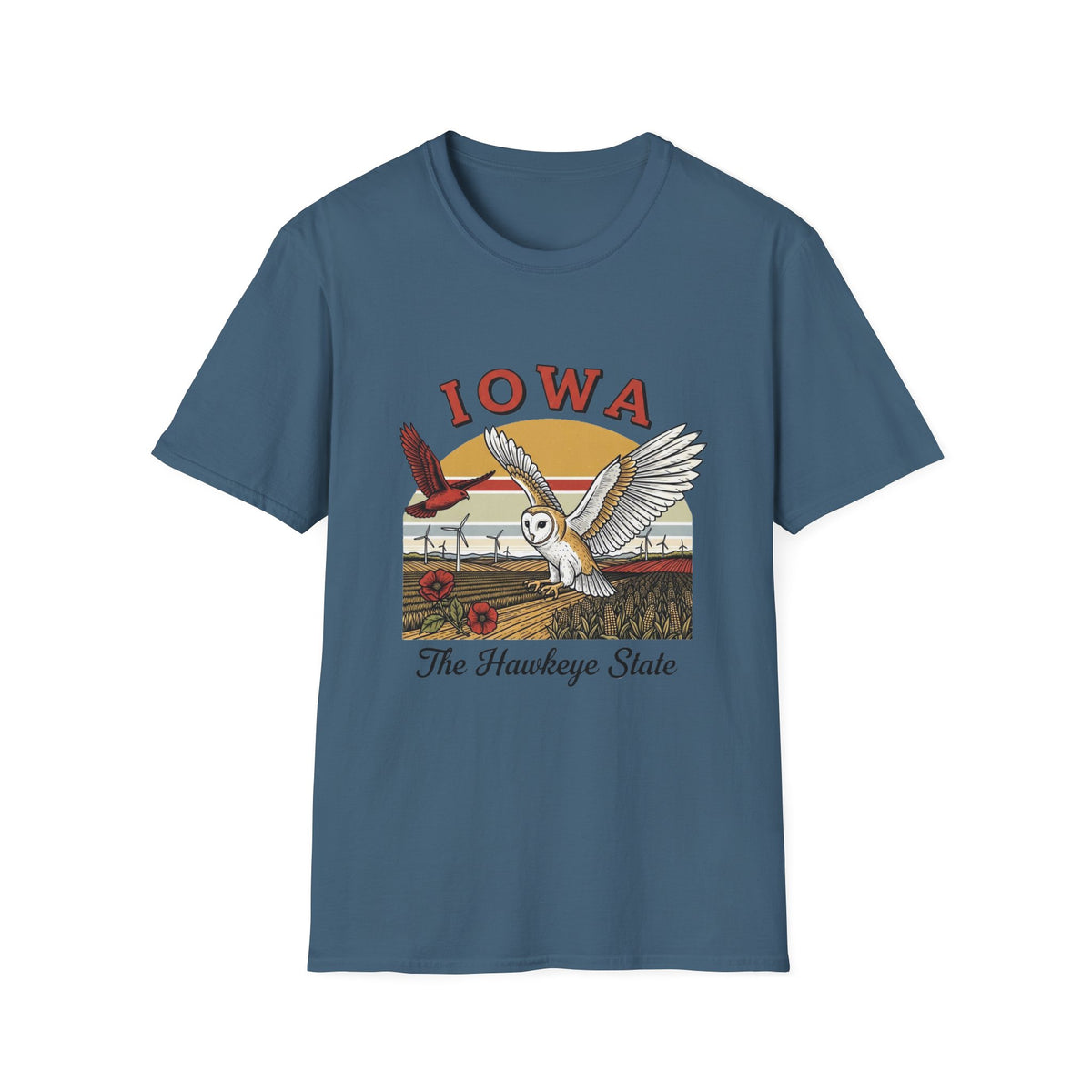 Iowa Barn Owl T-Shirt — The Hawkeye State Vintage State Pride Tee Travel Tourist Graphic Design Unisex 100 Cotton Gildan T-Shirt