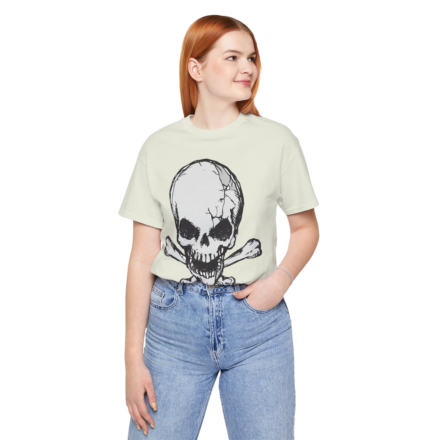 Grey Skull Graphic Design Tee, Skull Shirt, Vintage Tees, Art Design T-Shirt, Vintage Graphic Tee, Art Shirts with Skulls