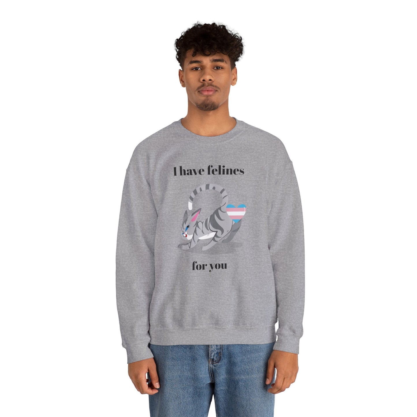 Cat Heart Sweatshirt Unisex Valentine Design 50 50 Cotton Poly Gildan 18000 Crewneck