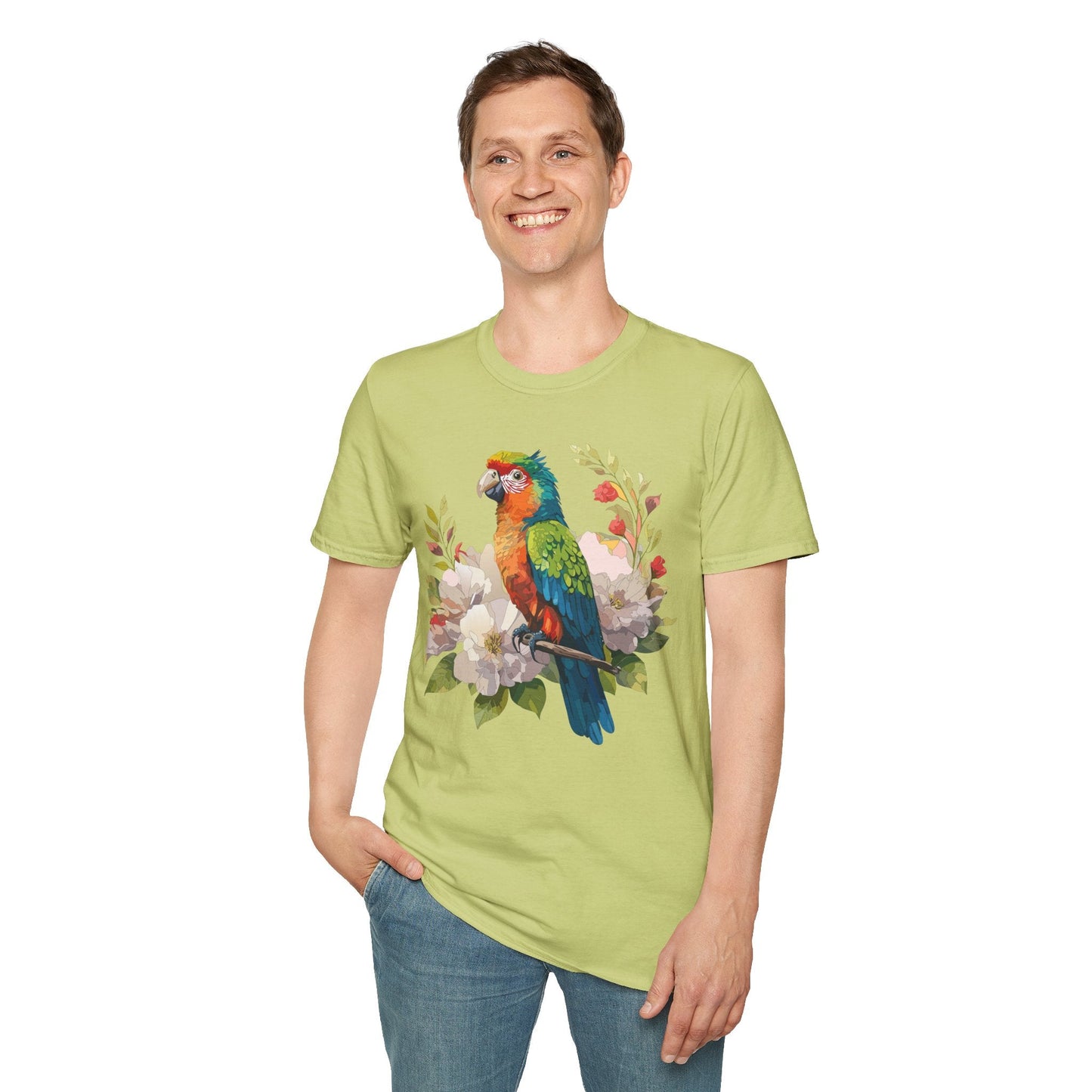 Floral Bird T Shirt Unisex Softstyle Gildan 64000 Graphic Tee With Animal Design