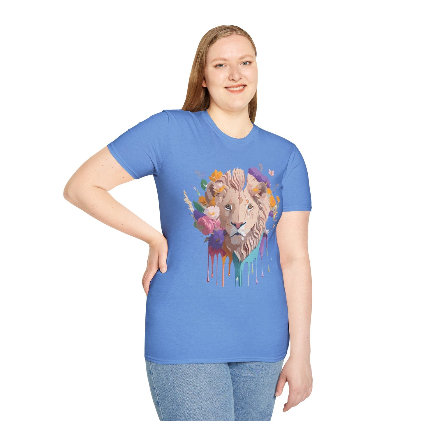 Unisex Lion Shirt Floral Lion Tee Softstyle 64000 Gildan Cotton Tee