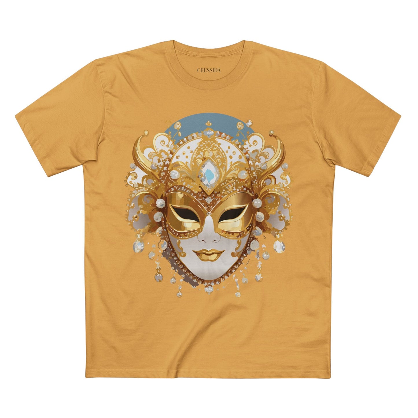 Carnival Mask Graphic T-Shirt Unisex 100 Cotton With Antique Gold Art Design Tee 17