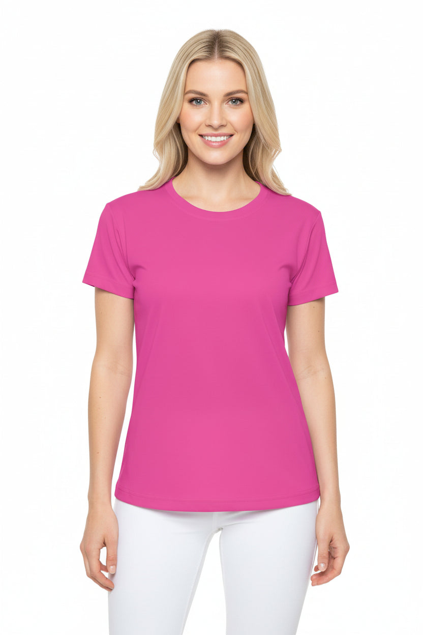 Deep Pink Women's Sports Jersey Short Sleeves 100% Poly Solid Pink Color Print Athletic Tee