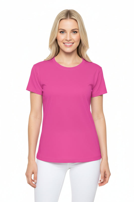 Deep Pink Women's Sports Jersey Short Sleeves 100% Poly Solid Pink Color Print Athletic Tee