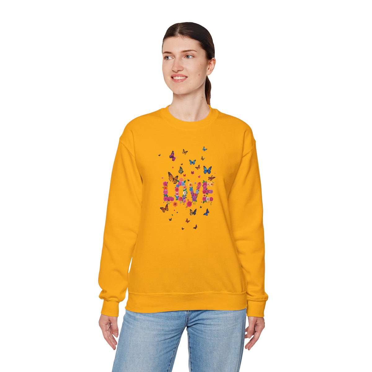 Unisex Floral Love Sweatshirt, Love Floral Sweatshirt, Floral Butterfly Sweatshirt, 50/50 Cotton-Poly Valentine's Day Sweatshirt 08