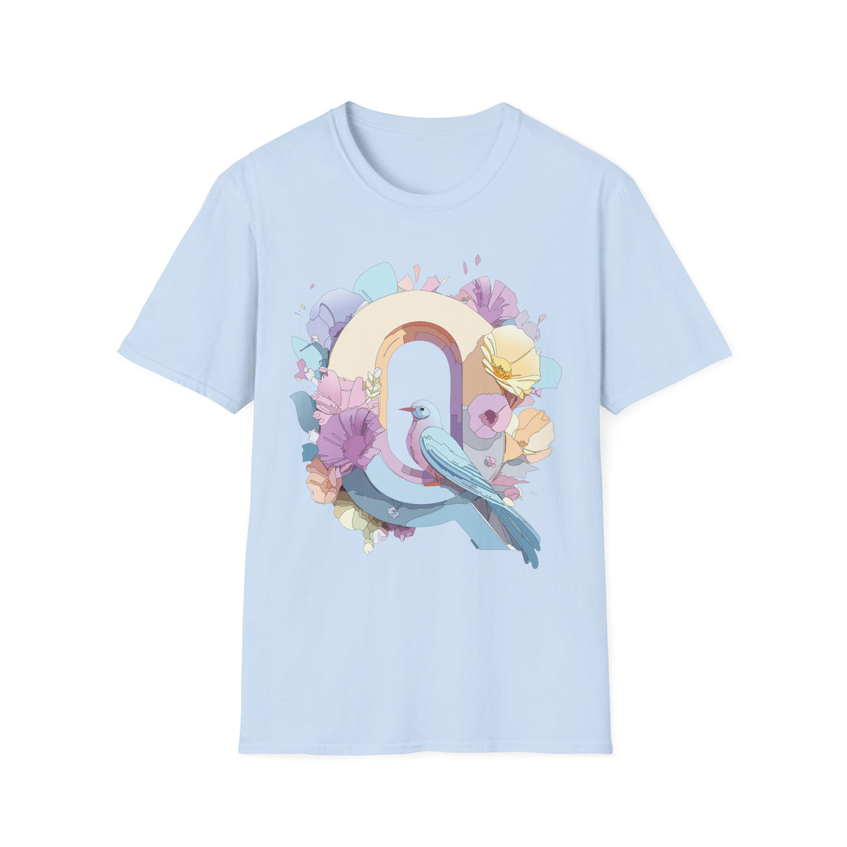 Pastel Bird Rainbow T-Shirt Q Floral Arch, Soft Spring Colors