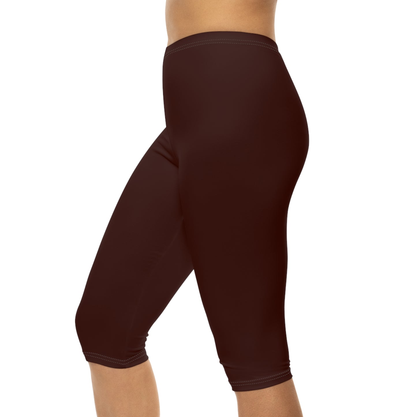 Rich Mahogany Color Women's Brushed Suede Poly Span Casual Capri Leggings XS-2XL