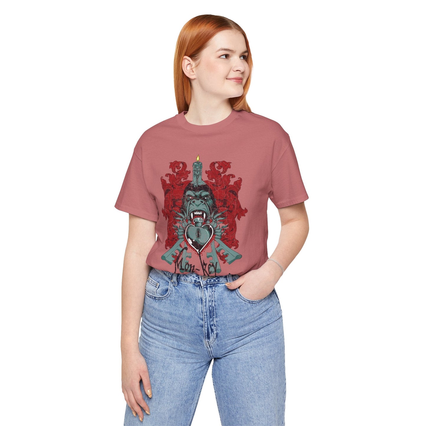 Gorilla Crest with Sword and Heart T-Shirt Heraldic Gothic Design Rock Band T-Shirt