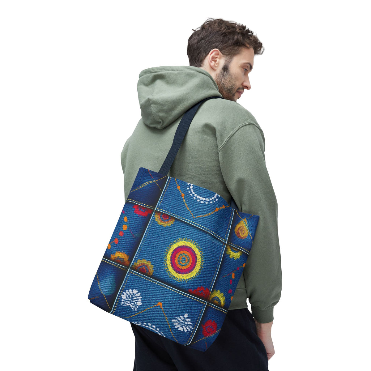 Diwali Graphic Denim Fabric Imitation Print Unisex Canvas Bag Poly Spun 3 Sizes Tote Bag 205-17