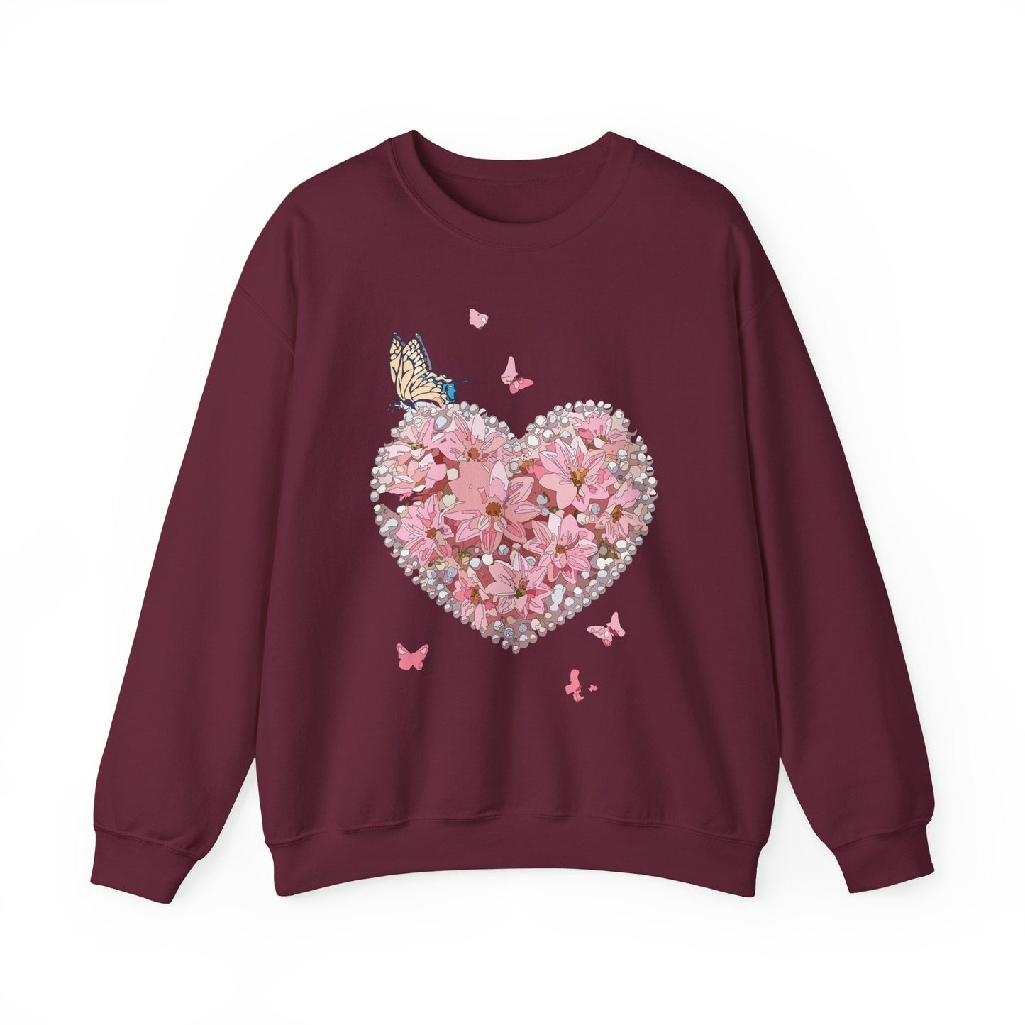 Unisex Floral Heart Sweatshirt with Love Floral Design for Valentines Day Gift Idea