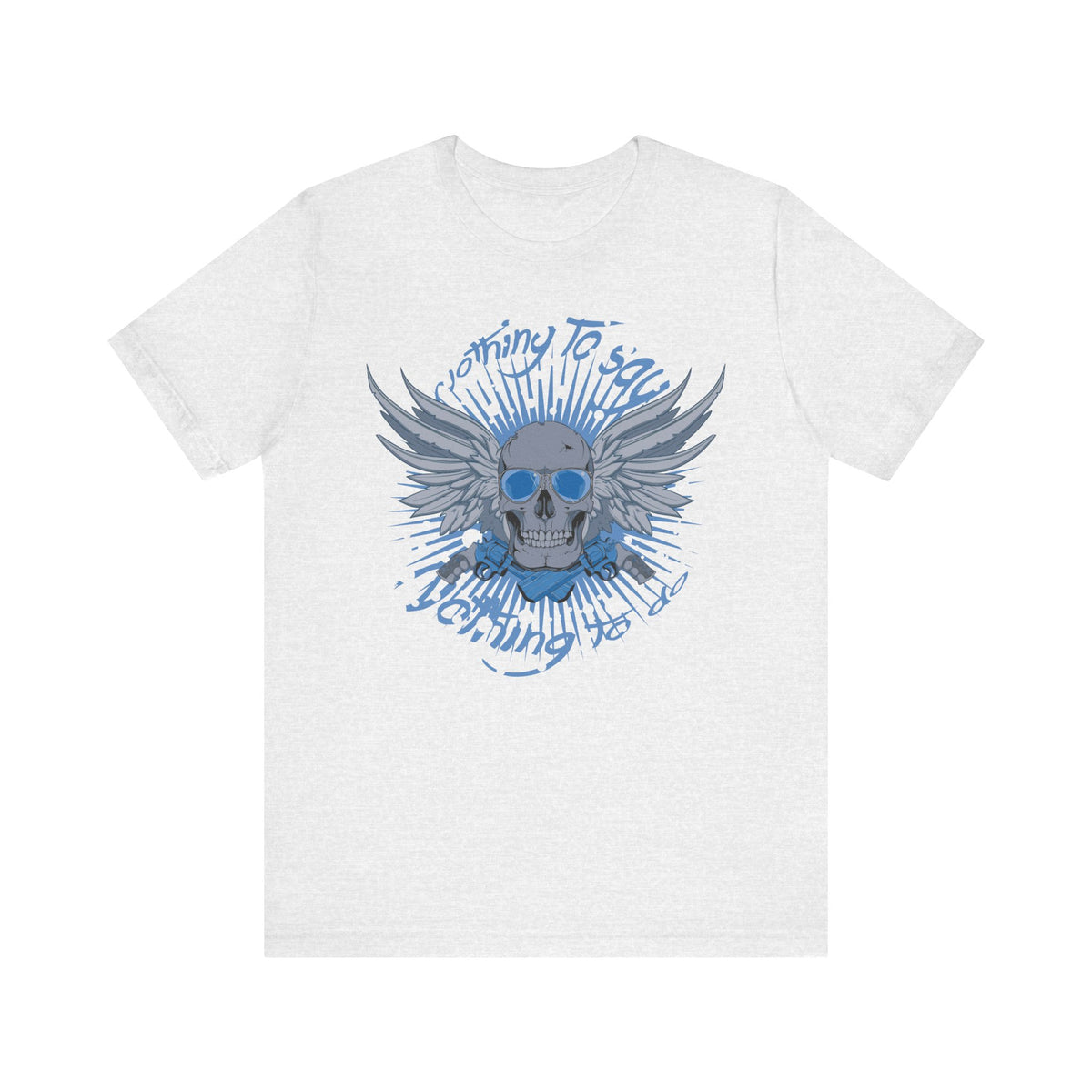Winged Skull Graphic Tee Blue Skull with Wings Radiant Burst Unisex Cotton