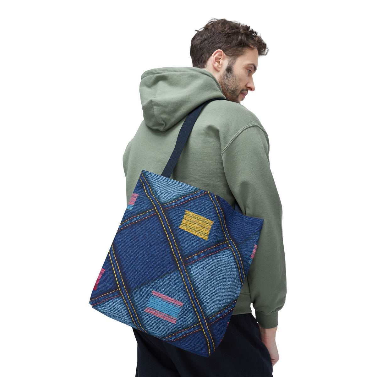 Denim Fabric Imitation Print Unisex Canvas Bag Poly Spun 3 Sizes Tote Bag 146