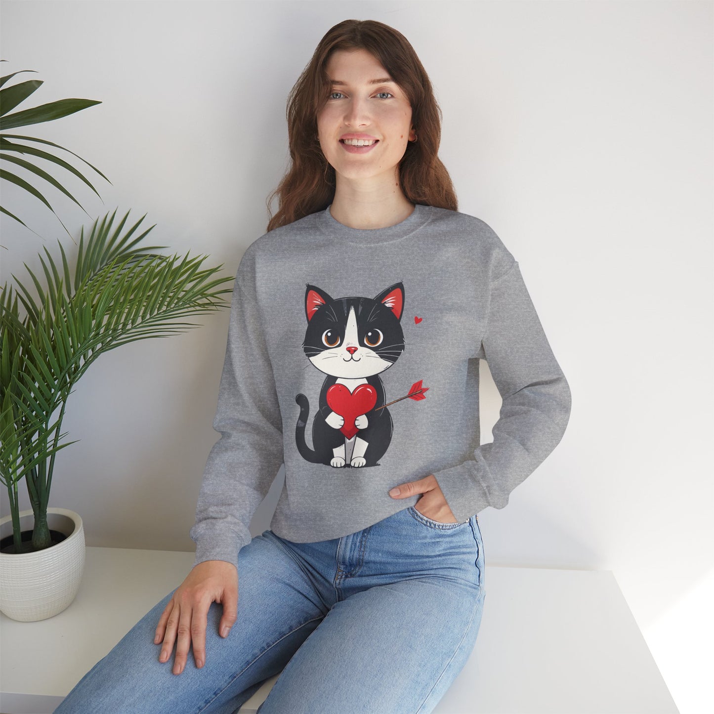 Cat Heart Sweatshirt, Heart Sweatshirt, Cat Sweatshirt, Valentine's Day Sweatshirt, 50/50 Cotton-Poly Animal Sweatshirt 103