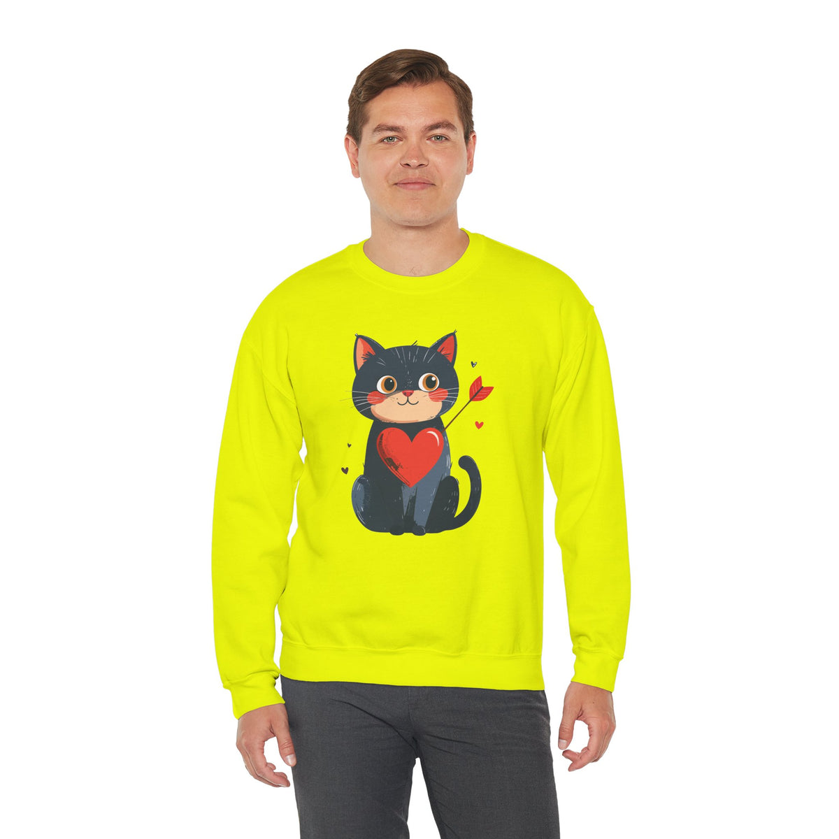 Cat Heart Sweatshirt, Heart Sweatshirt, Cat Sweatshirt, Valentine's Day Sweatshirt, 50/50 Cotton-Poly Animal Sweatshirt 108