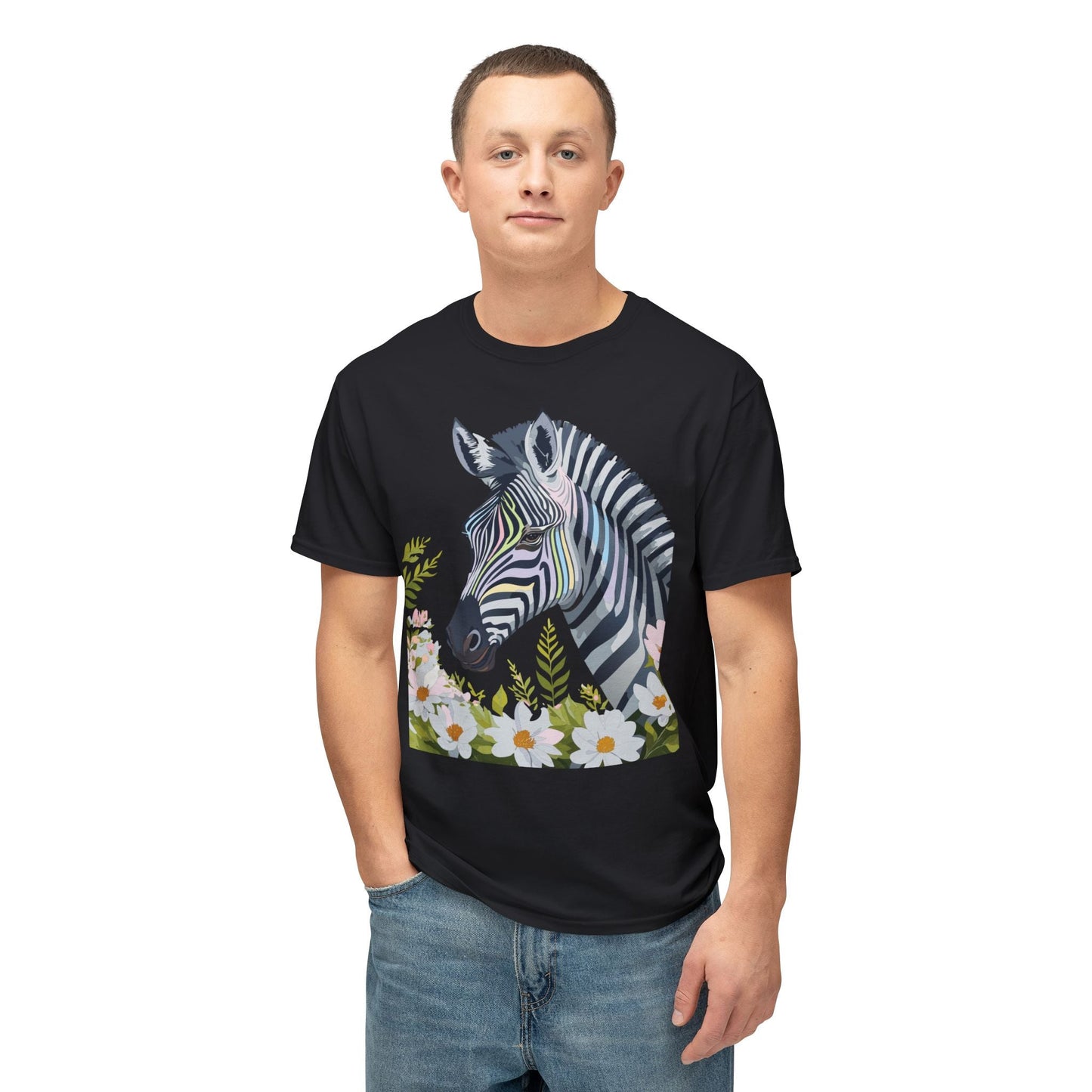 Unisex Zebra Art Design T Shirt With Floral Print HD Cotton Premium USA Made Jersey