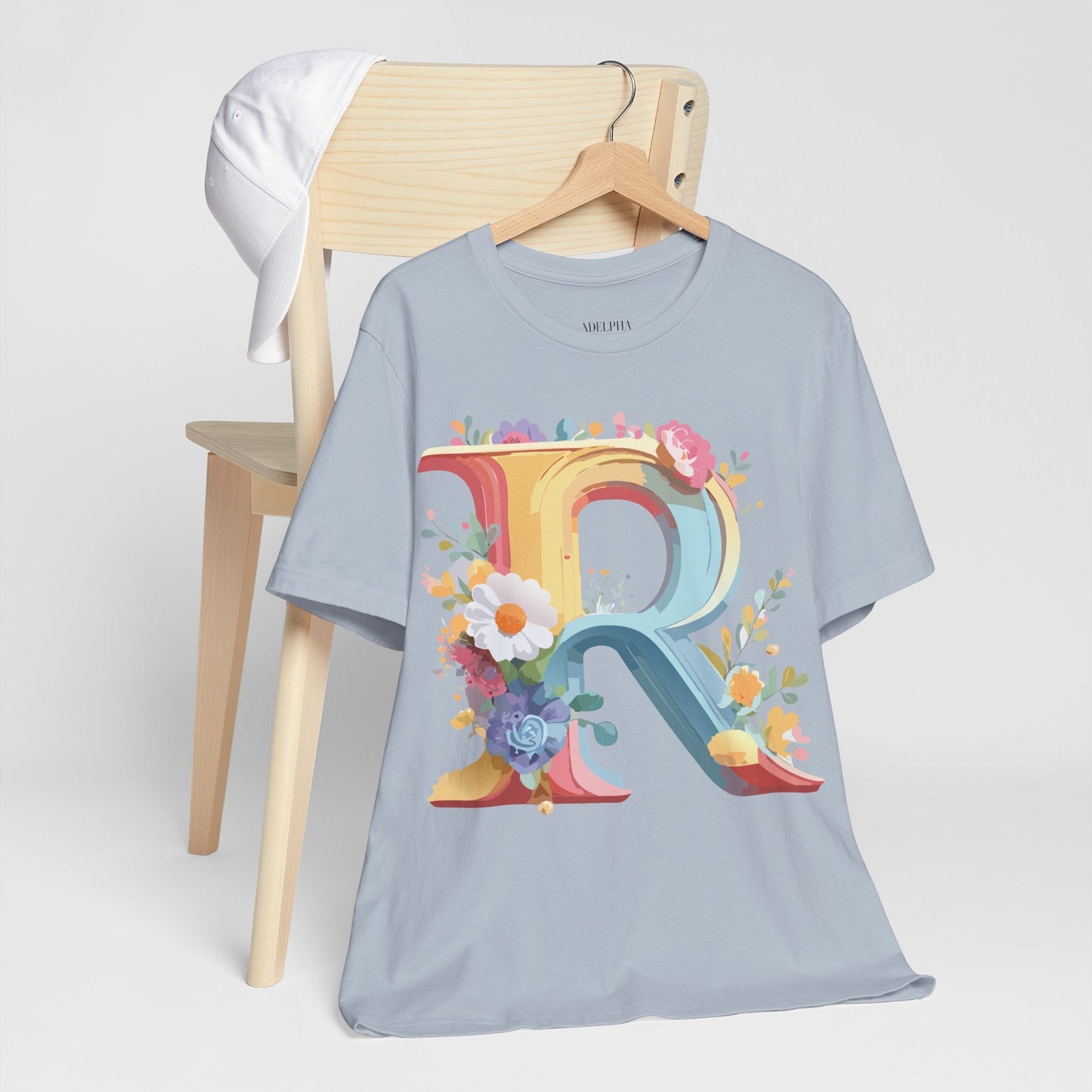Adelpha Letter R Graphic Tee Unisex Short Sleeve Vintage Style Art Design Artwork Premium Fit