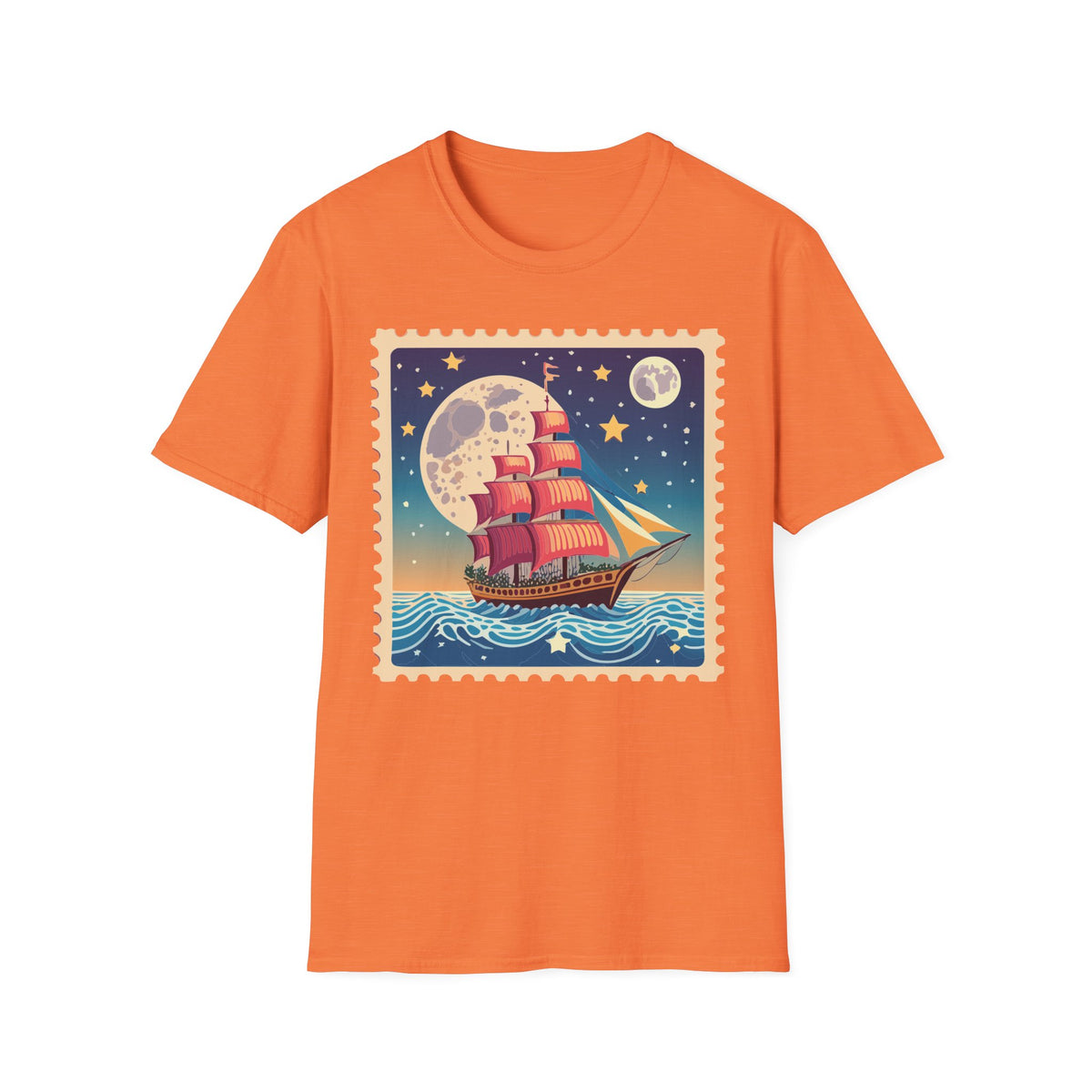 Vintage Sailing Ship Moon Poster T-Shirt | Nautical Ship Illustration