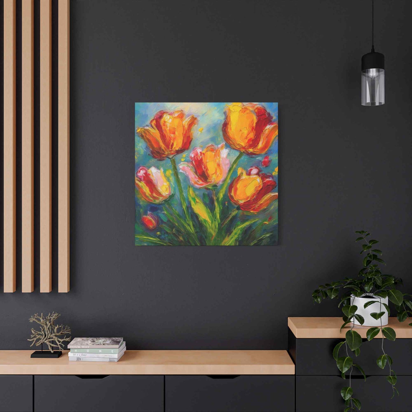 Tulips Print Canvas, Floral Oil Paint Print 20x20, 24x24, 30x30, 32x32, 36x36 Art Design Pine-Wood Inner Frame MC-144