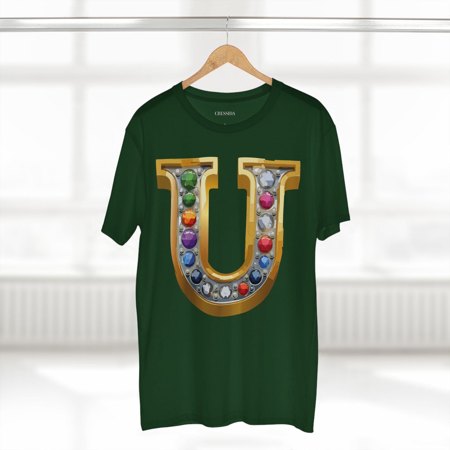 Letter U Graphic Design Tee Unisex 100 Cotton With Antique Gold Letters Artwork T-Shirt
