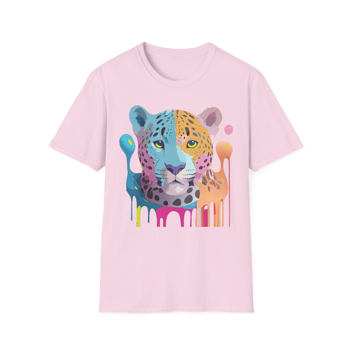 Colorful Leopard Face T-Shirt | Rainbow Drip Animal Art