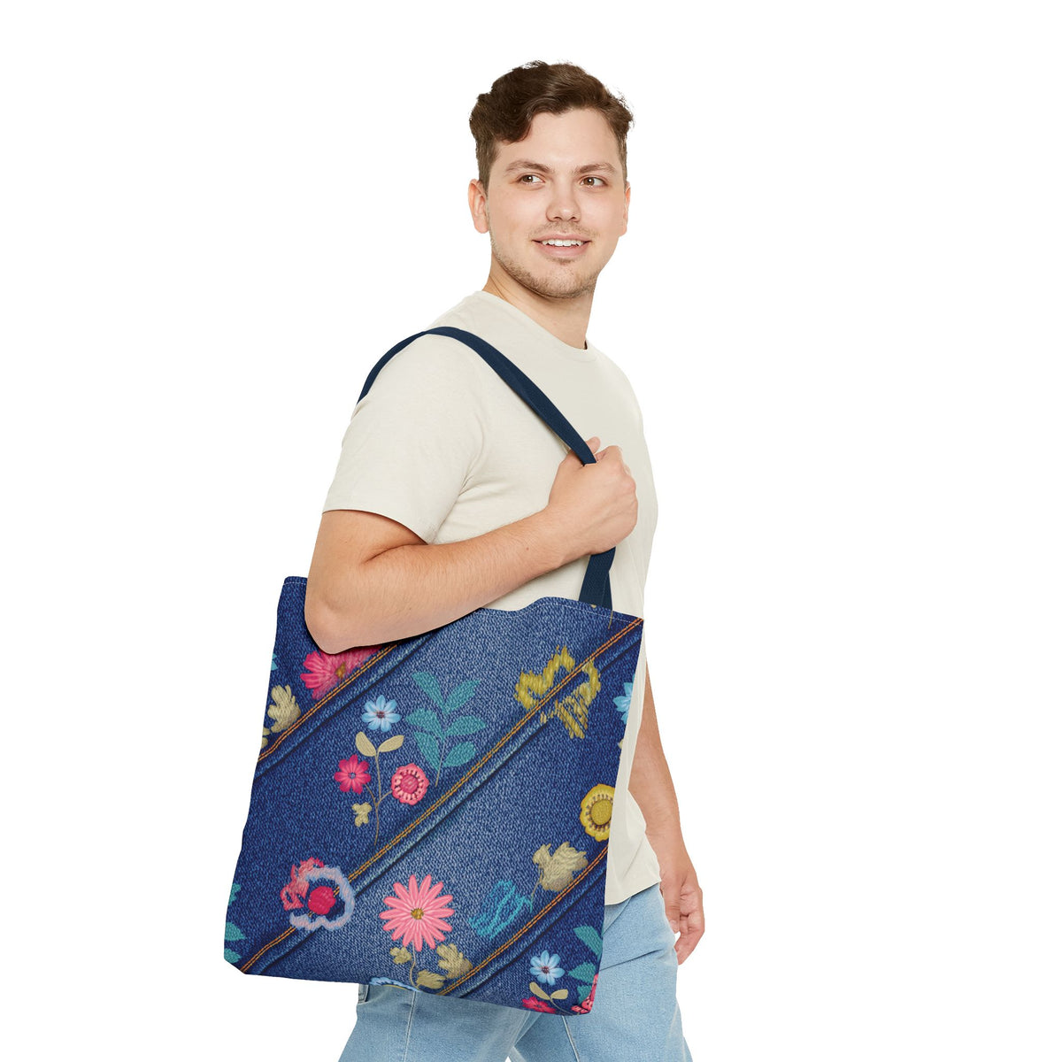 Denim Fabric Imitation Print Unisex Canvas Bag Poly Spun 3 Sizes Tote Bag 164