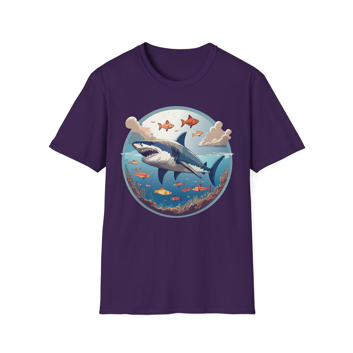 Great White Shark Ocean Scene T-Shirt | Shark Graphic Tee, Marine Life Art