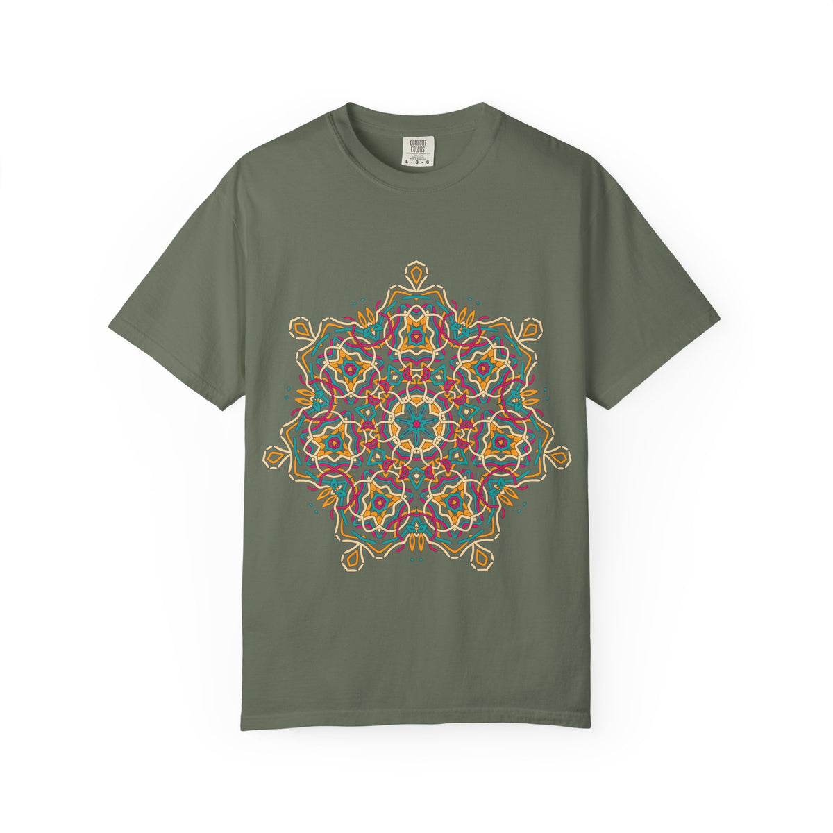 Unisex Garment Dyed Cotton T-Shirt with Mandala Graphic Design