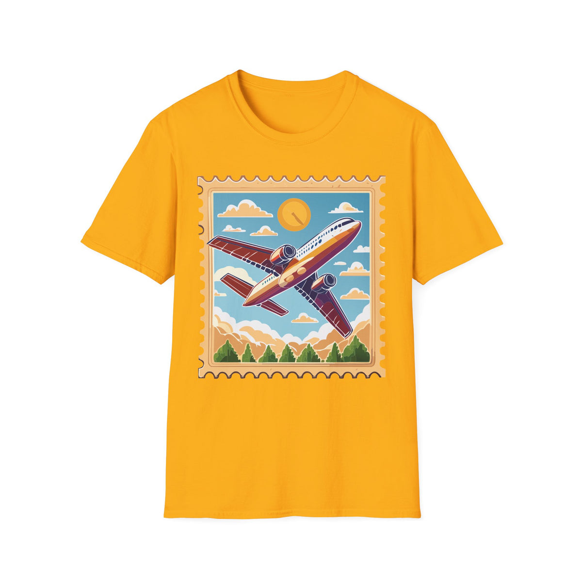 Retro Airplane Stamp design T-Shirt | Vintage Travel Plane Graphic Tee Unisex 100 Cotton Gildan T-Shirt