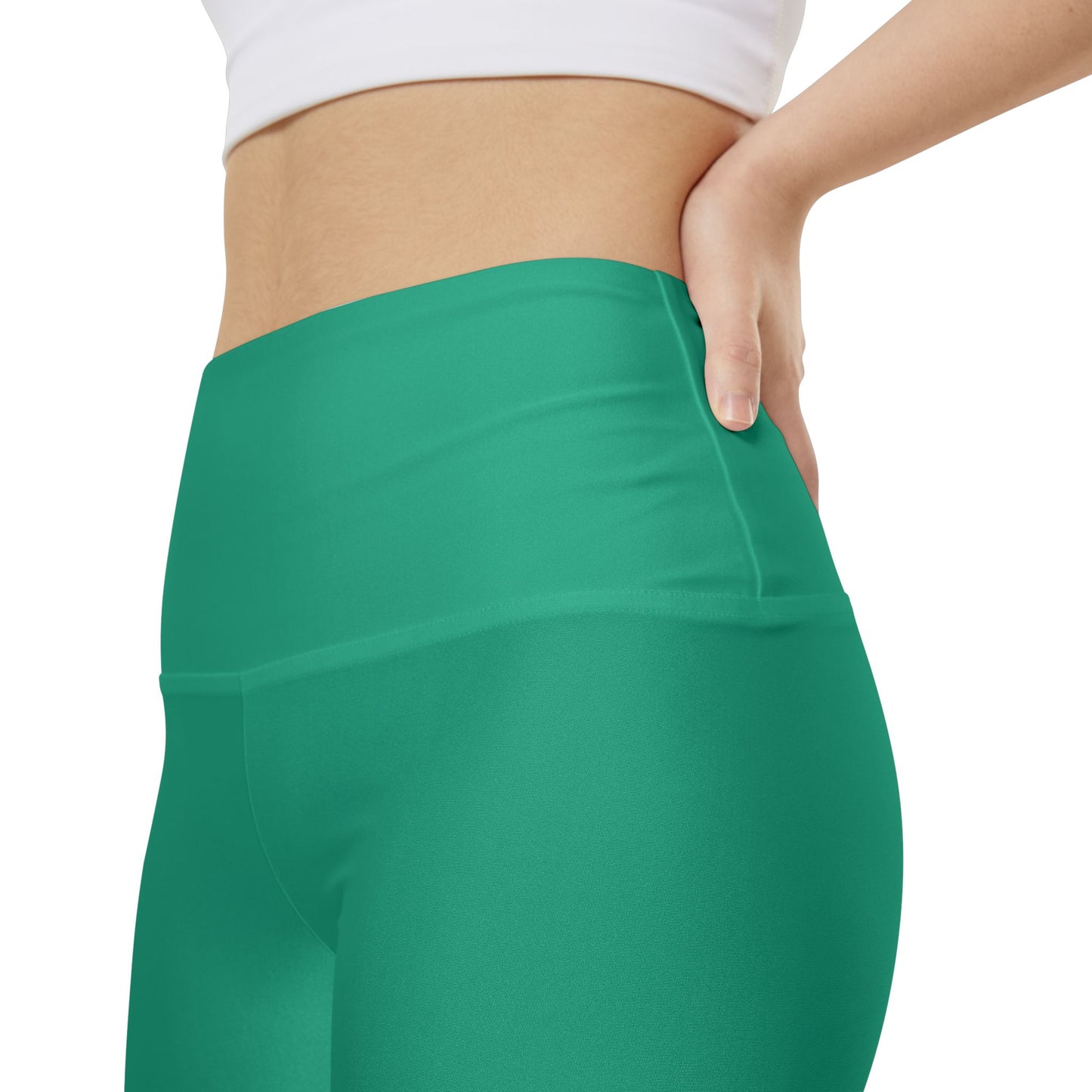 Seaweed Green Women's Workout Shorts — Solid Teal High-Waist Biker Shorts
