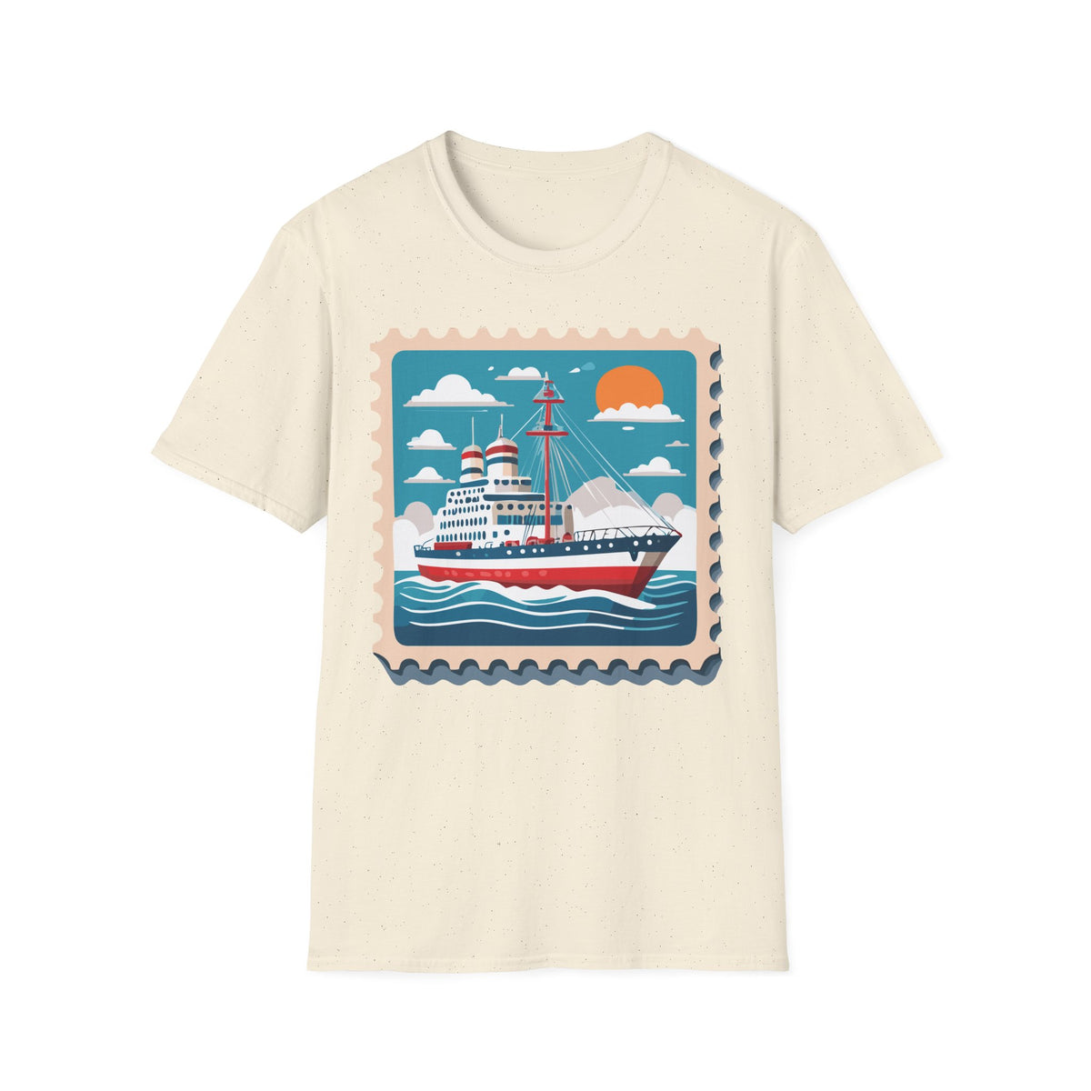 Vintage Cruise Ship Stamp T-Shirt | Nautical Ocean Sunset Design