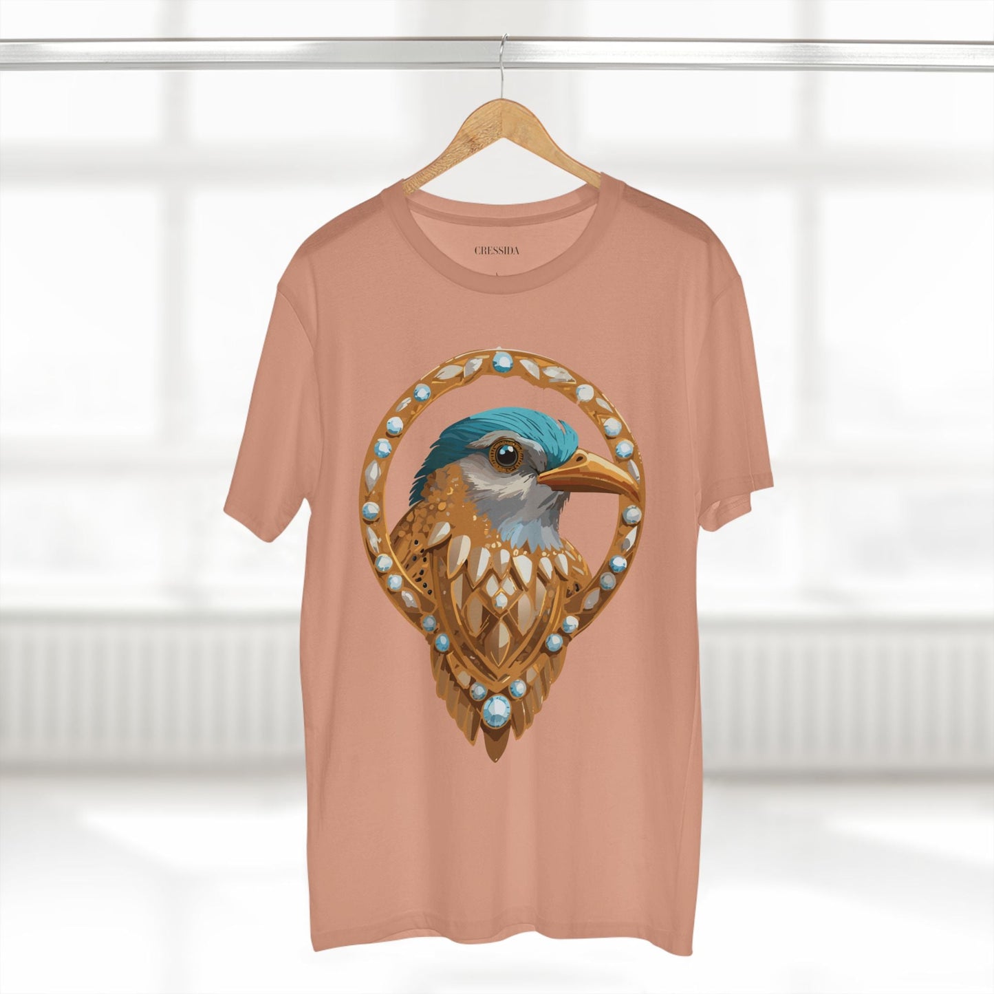 Bird Graphic Unisex 100 Cotton Tee With Unique Animal Golden Medallion Art Design 24