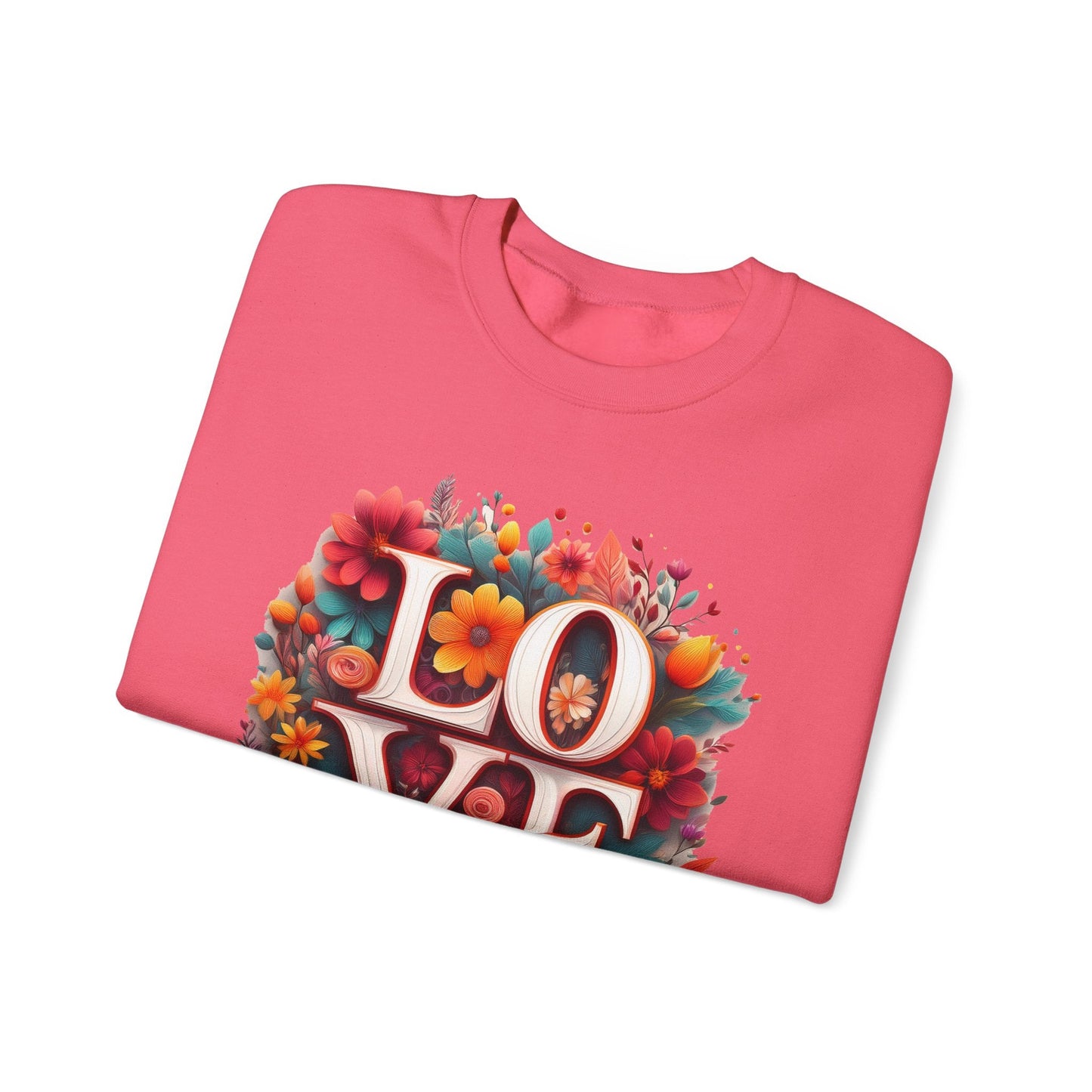 Floral Love Valentines Day Sweatshirt Unisex Heavy Blend Crewneck 50/50 Cotton Polyester Gildan 18000